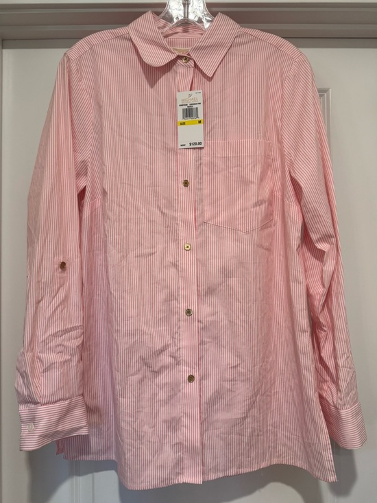 Michael Kors Tops - NWT Michael Kors Women’s Caribbean Pink Striped Button-Up Shirt Size M